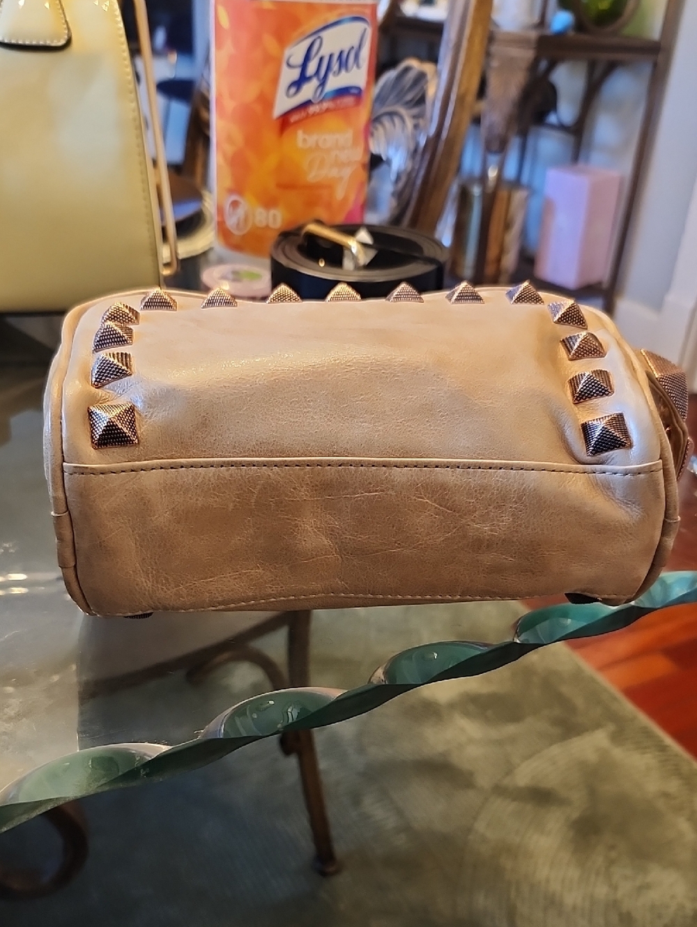 Rebecca Minkoff Taupe Studded Leather Clutch/Cosmetic Pouch Beige & Rose Gold - Picture 8 of 11